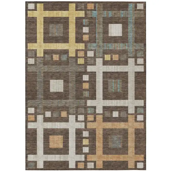 Chocolate And Graphite Geometric Washable Indoor Outdoor Area Rug Photo 2