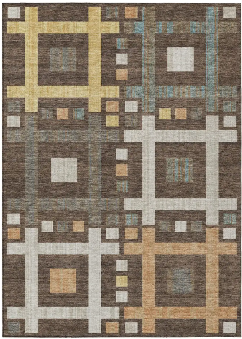 Chocolate And Graphite Geometric Washable Indoor Outdoor Area Rug Photo 2