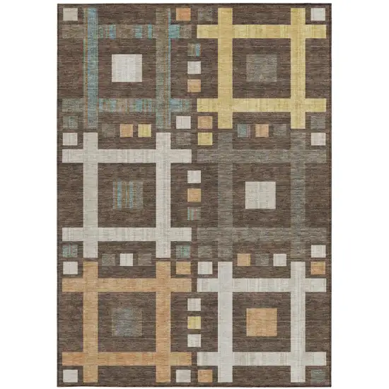 Chocolate And Graphite Geometric Washable Indoor Outdoor Area Rug Photo 4