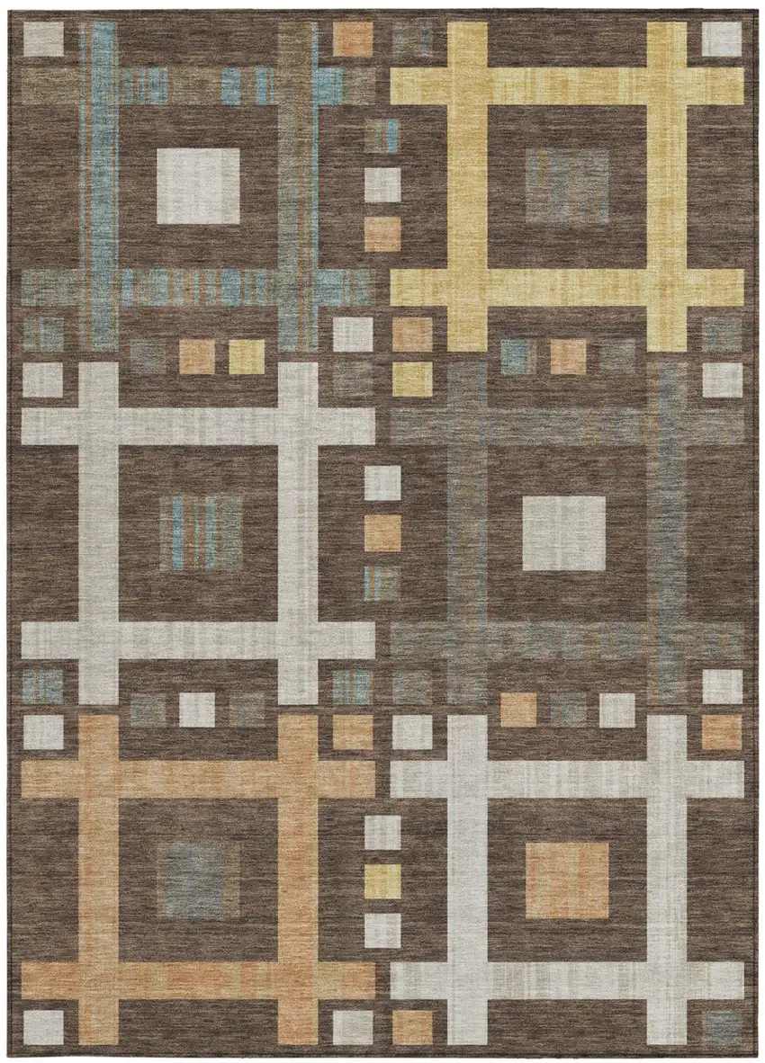 Chocolate And Graphite Geometric Washable Indoor Outdoor Area Rug Photo 4