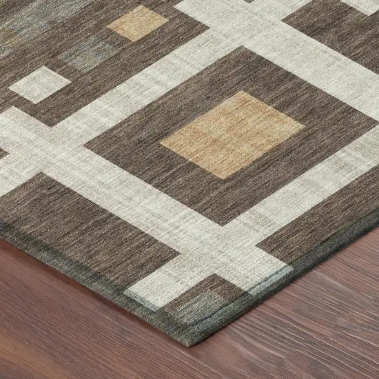 Chocolate And Graphite Geometric Washable Indoor Outdoor Area Rug Photo 5