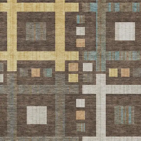 Chocolate And Graphite Geometric Washable Indoor Outdoor Area Rug Photo 3