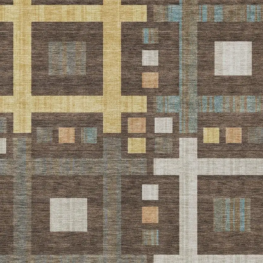 Chocolate And Graphite Geometric Washable Indoor Outdoor Area Rug Photo 3