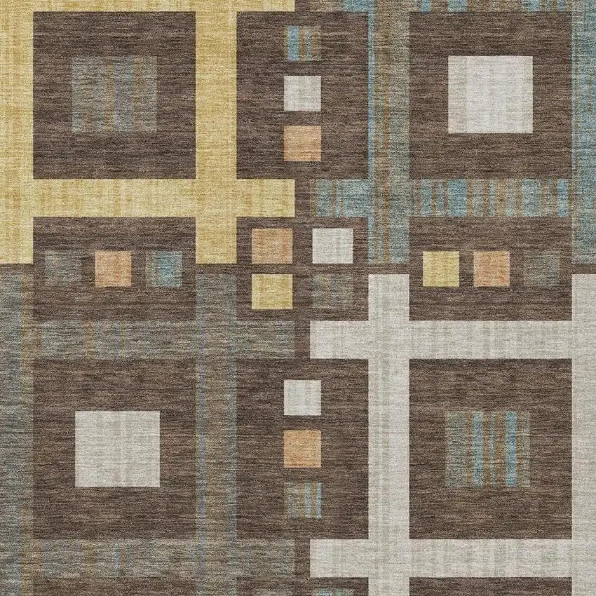 Chocolate And Graphite Geometric Washable Indoor Outdoor Area Rug Photo 3