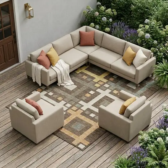 Chocolate And Graphite Geometric Washable Indoor Outdoor Area Rug Photo 1