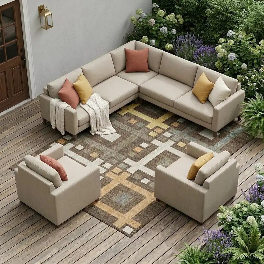 Chocolate And Graphite Geometric Washable Indoor Outdoor Area Rug Photo 1