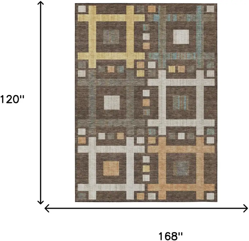 Chocolate And Graphite Geometric Washable Indoor Outdoor Area Rug Photo 7