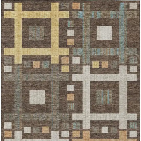Chocolate And Graphite Geometric Washable Indoor Outdoor Area Rug Photo 4