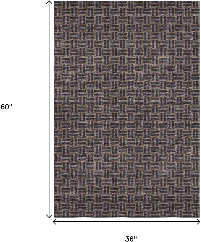 Chocolate And Gray Abstract Geometric Washable Area Rug With UV Protection Photo 3