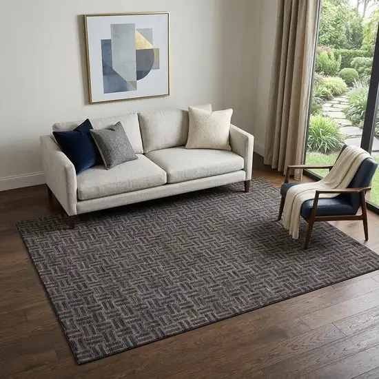 Chocolate And Gray Abstract Geometric Washable Area Rug With UV Protection Photo 1