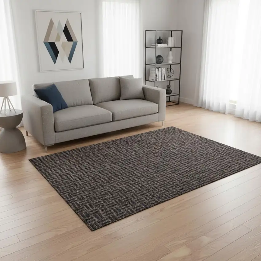 Chocolate And Gray Abstract Geometric Washable Area Rug With UV Protection Photo 2