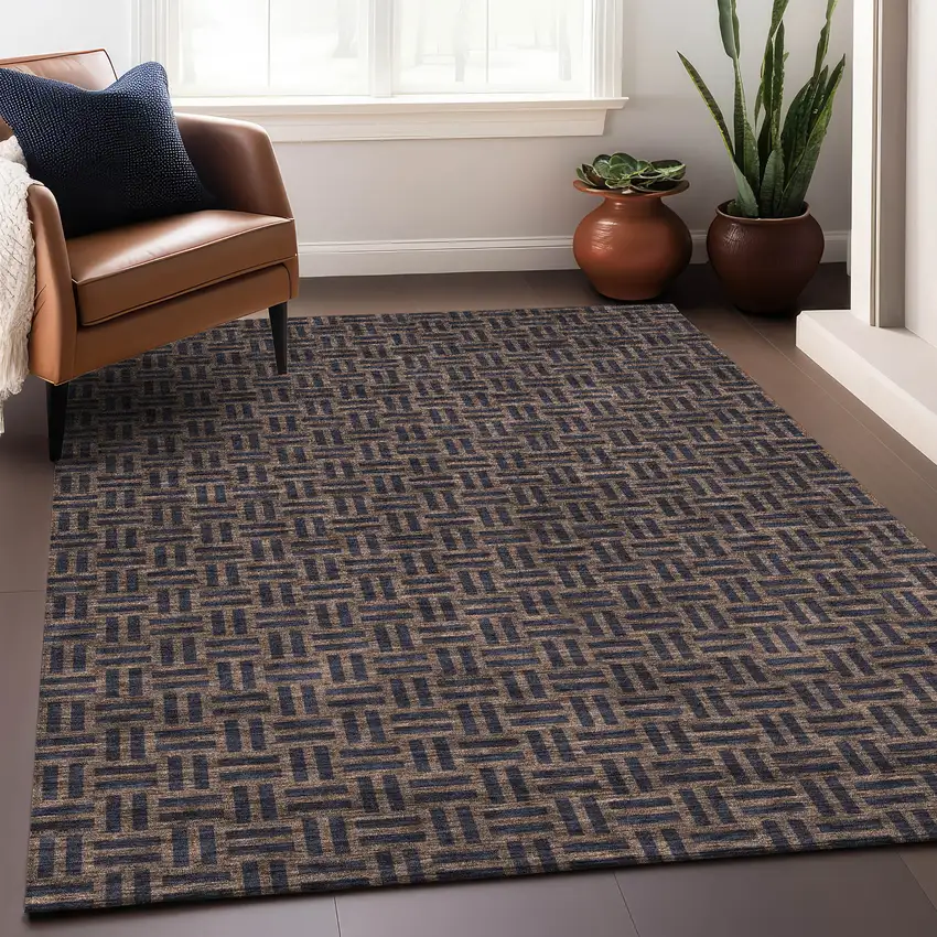Chocolate And Gray Abstract Geometric Washable Area Rug With UV Protection Photo 4
