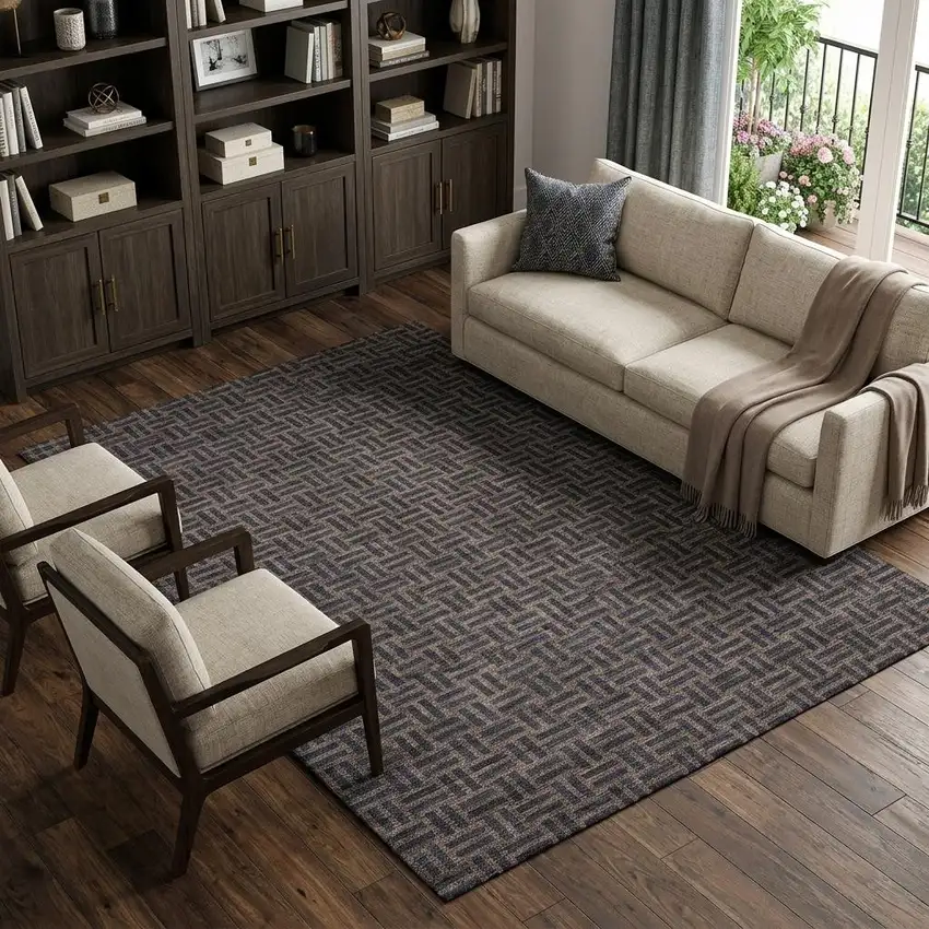 Chocolate And Gray Abstract Geometric Washable Area Rug With UV Protection Photo 1