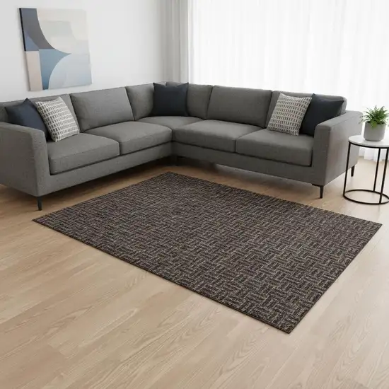 Chocolate And Gray Abstract Geometric Washable Area Rug With UV Protection Photo 2