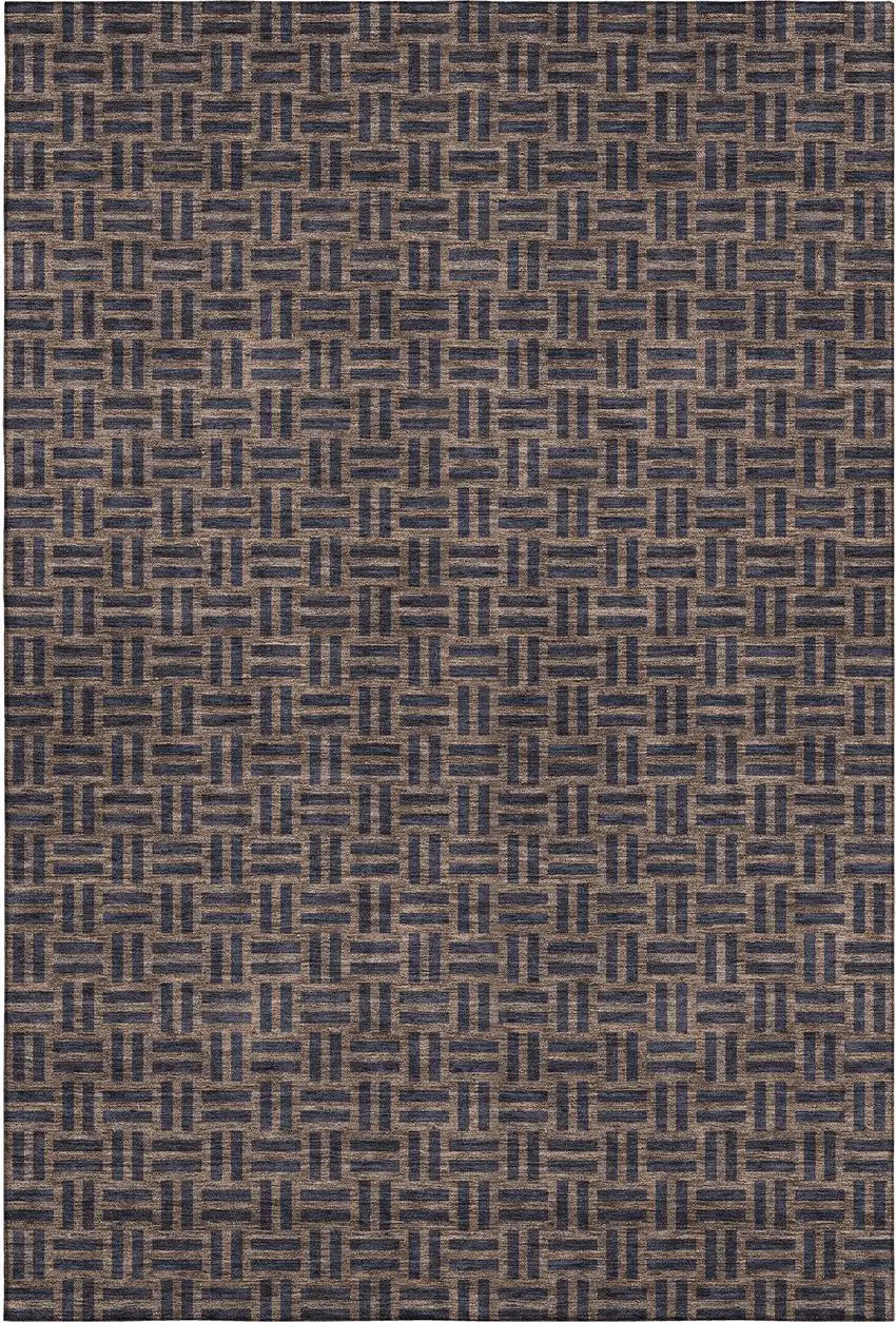 Chocolate And Gray Abstract Geometric Washable Area Rug With UV Protection Photo 1