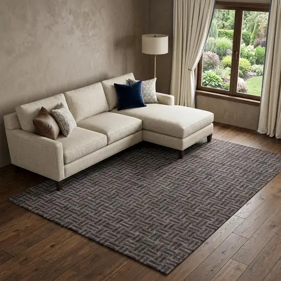 Chocolate And Gray Abstract Geometric Washable Area Rug With UV Protection Photo 1
