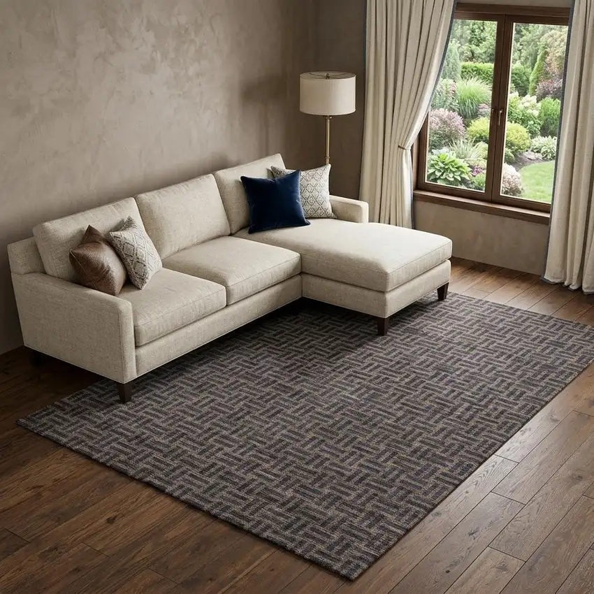 Chocolate And Gray Abstract Geometric Washable Area Rug With UV Protection Photo 1