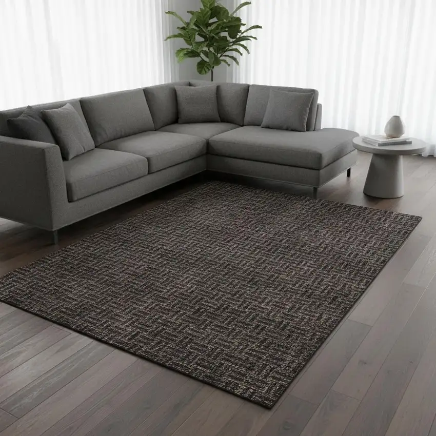 Chocolate And Gray Abstract Geometric Washable Area Rug With UV Protection Photo 2