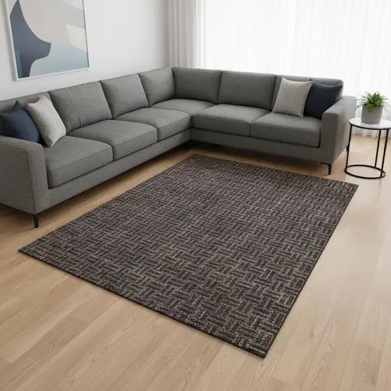 Chocolate And Gray Abstract Geometric Washable Area Rug With UV Protection Photo 2