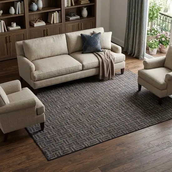 Chocolate And Gray Abstract Geometric Washable Area Rug With UV Protection Photo 1