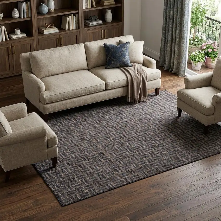 Chocolate And Gray Abstract Geometric Washable Area Rug With UV Protection Photo 1