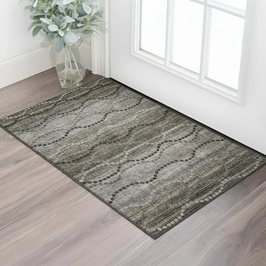 Chocolate And Gray Abstract Geometric Washable Area Rug With UV Protection Photo 2