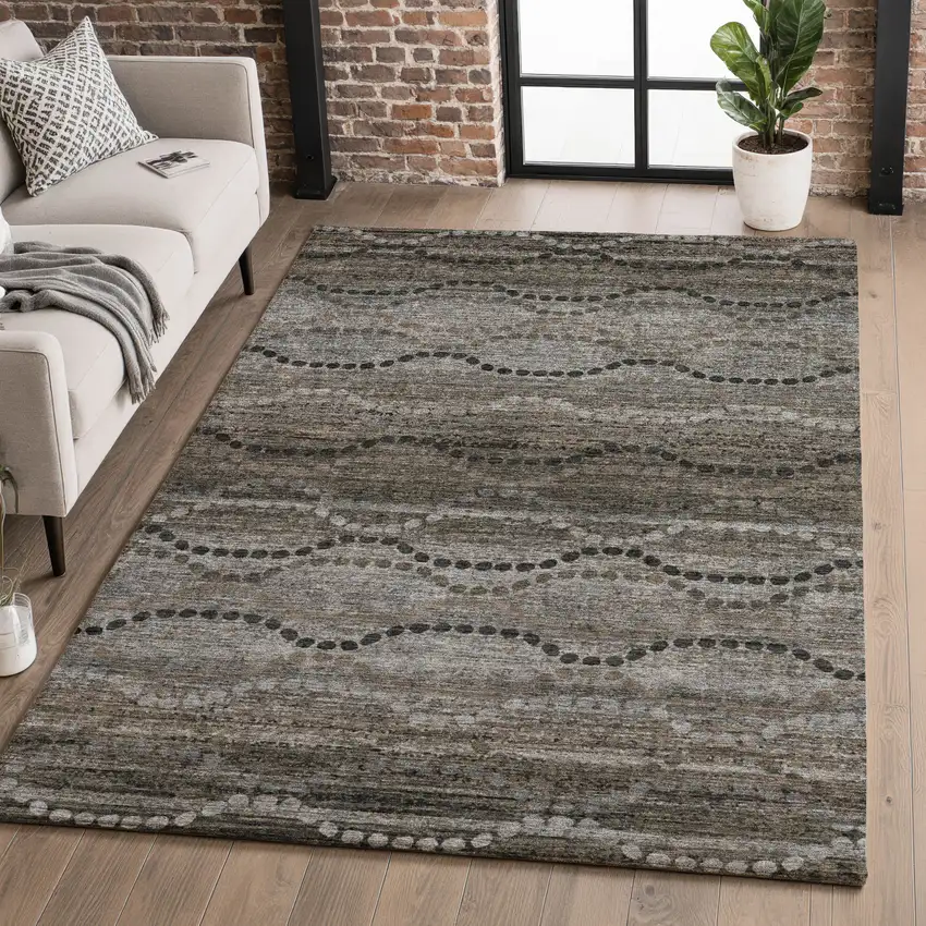 Chocolate And Gray Abstract Geometric Washable Area Rug With UV Protection Photo 5
