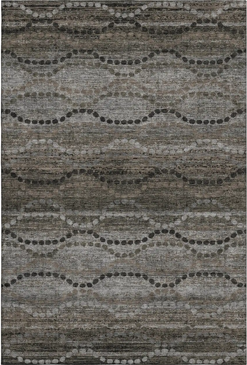 Chocolate And Gray Abstract Geometric Washable Area Rug With UV Protection Photo 1