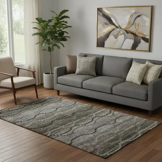 Chocolate And Gray Abstract Geometric Washable Area Rug With UV Protection Photo 2
