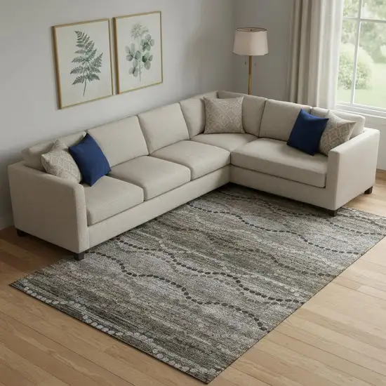 Chocolate And Gray Abstract Geometric Washable Area Rug With UV Protection Photo 2