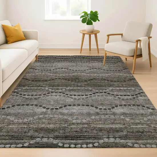 Chocolate And Gray Abstract Geometric Washable Area Rug With UV Protection Photo 6