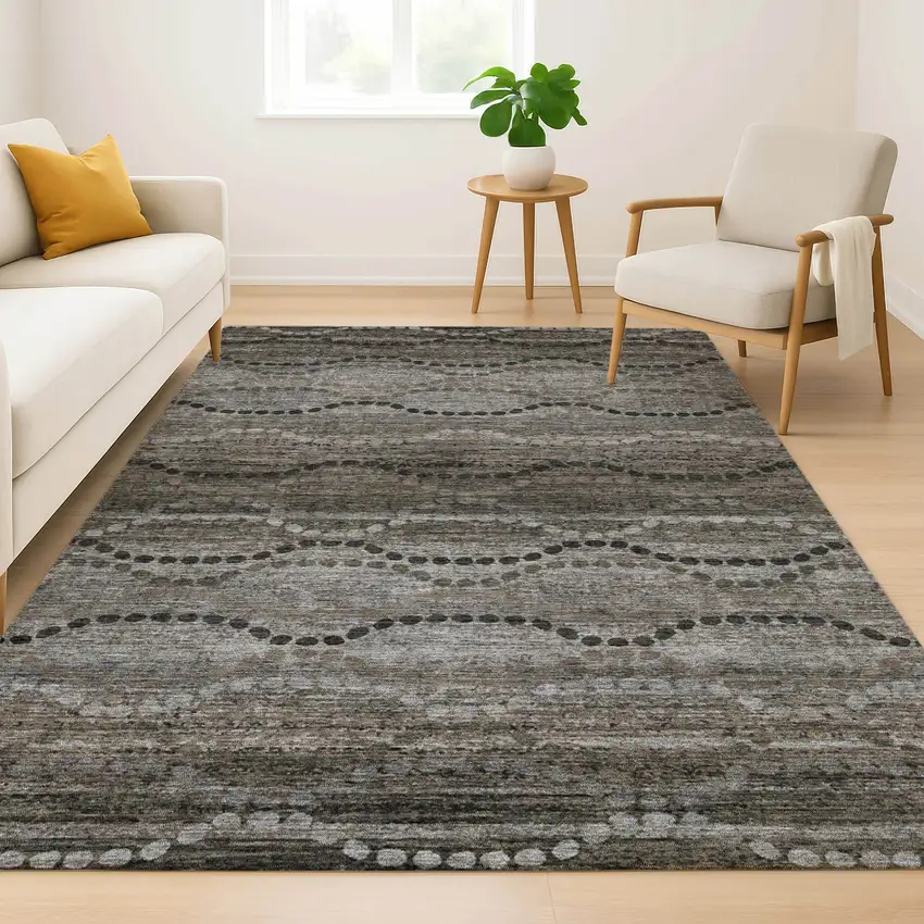 Chocolate And Gray Abstract Geometric Washable Area Rug With UV Protection Photo 6