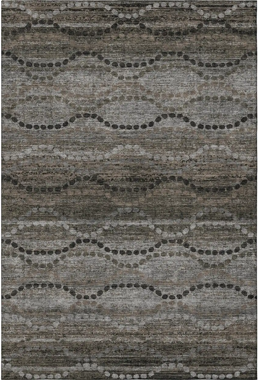 Chocolate And Gray Abstract Geometric Washable Area Rug With UV Protection Photo 4