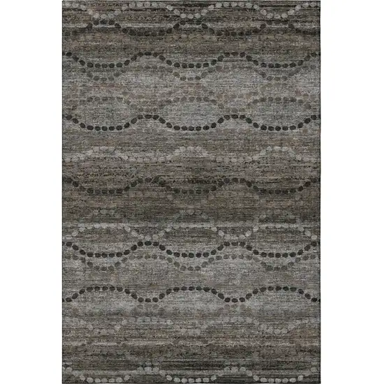 Chocolate And Gray Abstract Geometric Washable Area Rug With UV Protection Photo 4