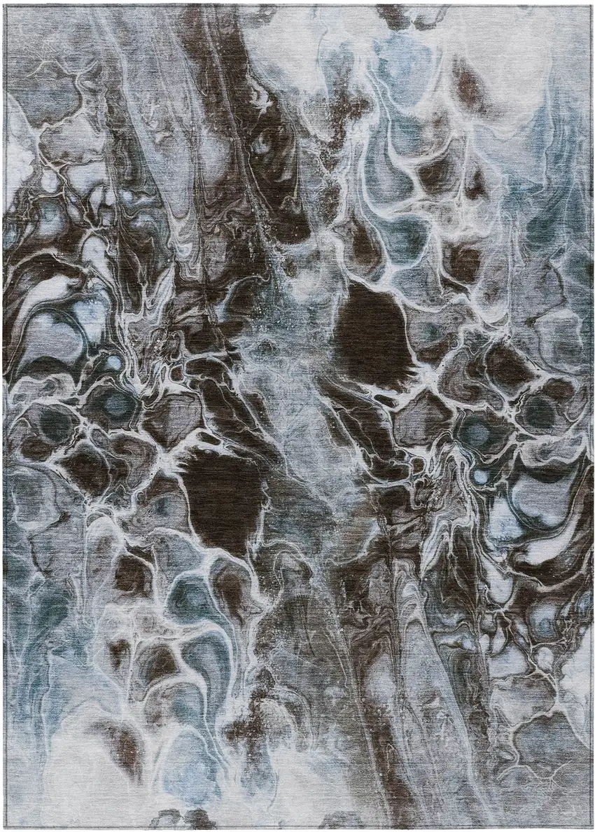 Chocolate And Gray Abstract Washable Indoor Outdoor Area Rug Photo 8