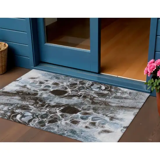 Chocolate And Gray Abstract Washable Indoor Outdoor Area Rug Photo 2