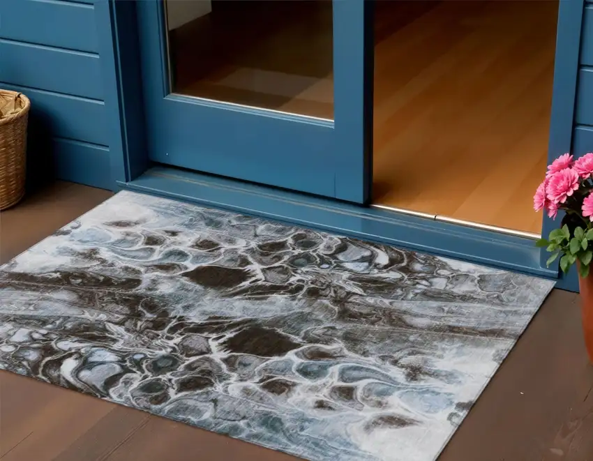 Chocolate And Gray Abstract Washable Indoor Outdoor Area Rug Photo 2