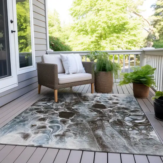 Chocolate And Gray Abstract Washable Indoor Outdoor Area Rug Photo 7