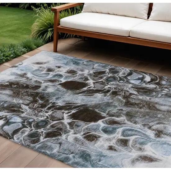 Chocolate And Gray Abstract Washable Indoor Outdoor Area Rug Photo 2
