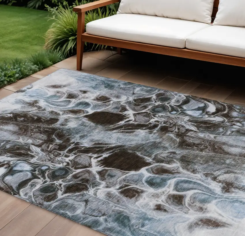 Chocolate And Gray Abstract Washable Indoor Outdoor Area Rug Photo 2