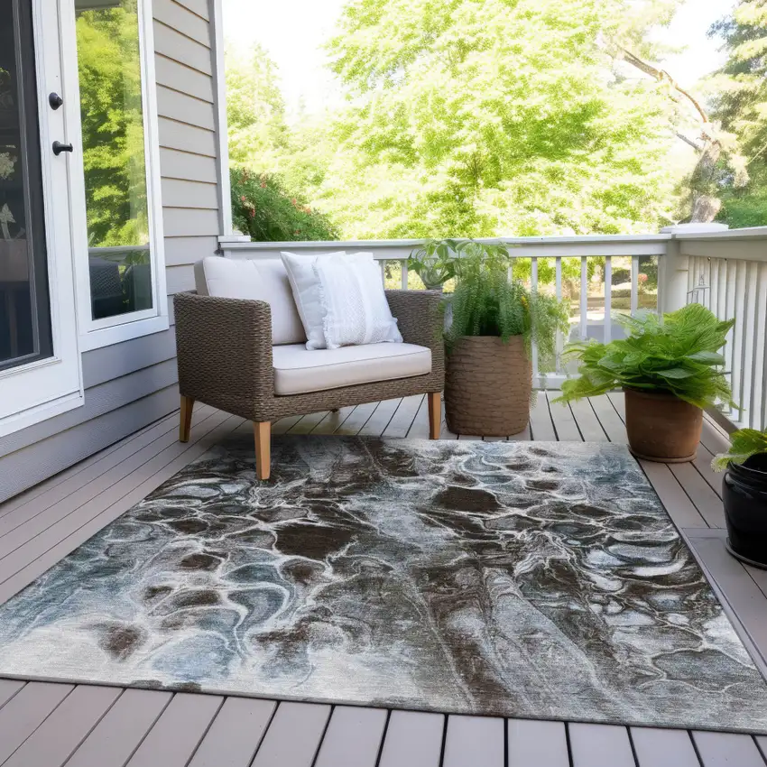 Chocolate And Gray Abstract Washable Indoor Outdoor Area Rug Photo 7