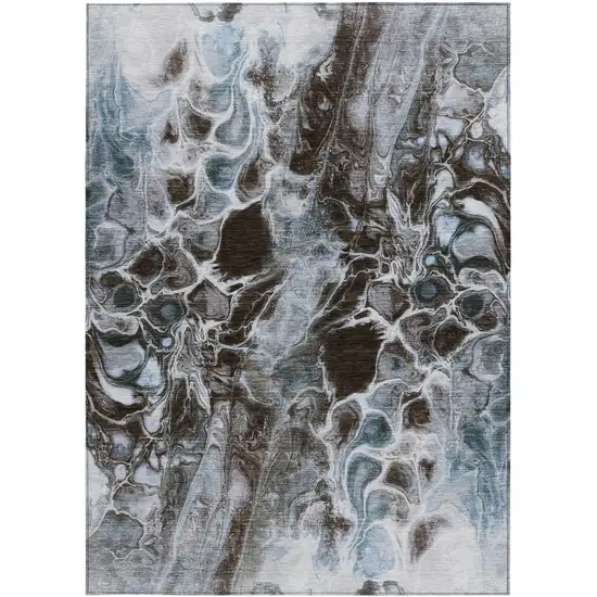 Chocolate And Gray Abstract Washable Indoor Outdoor Area Rug Photo 1