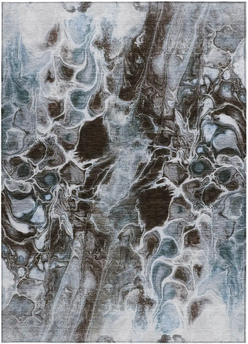 Chocolate And Gray Abstract Washable Indoor Outdoor Area Rug Photo 1