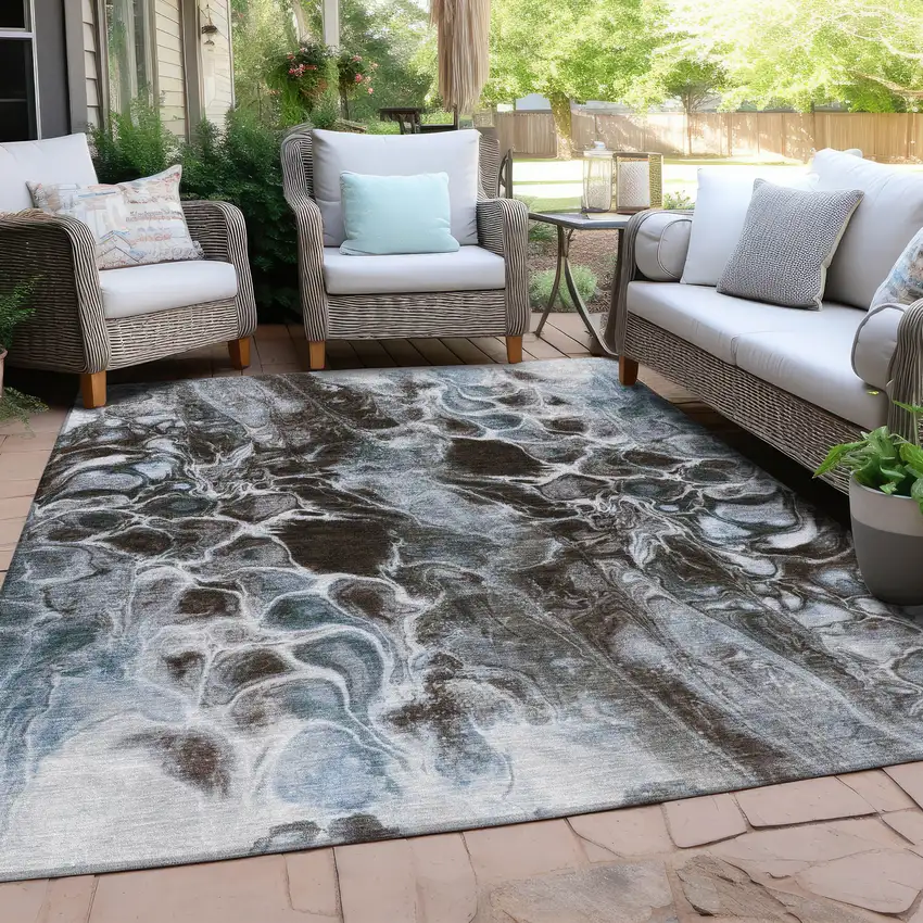Chocolate And Gray Abstract Washable Indoor Outdoor Area Rug Photo 4