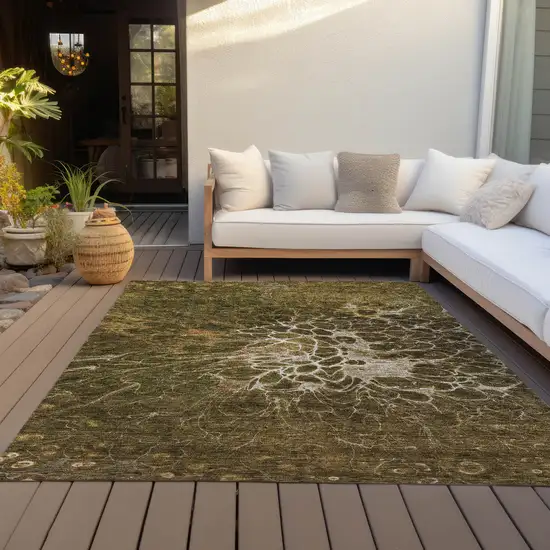 Chocolate And Gray Abstract Washable Indoor Outdoor Area Rug Photo 7