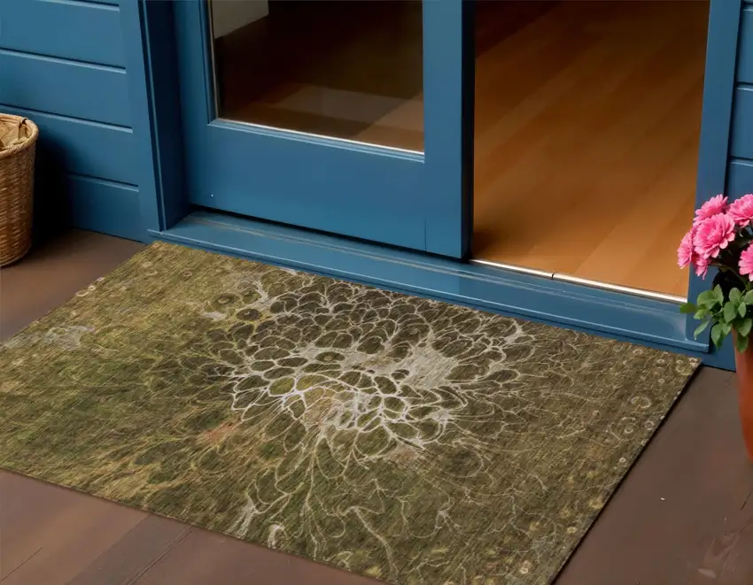Chocolate And Gray Abstract Washable Indoor Outdoor Area Rug Photo 1