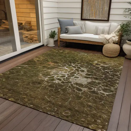 Chocolate And Gray Abstract Washable Indoor Outdoor Area Rug Photo 9