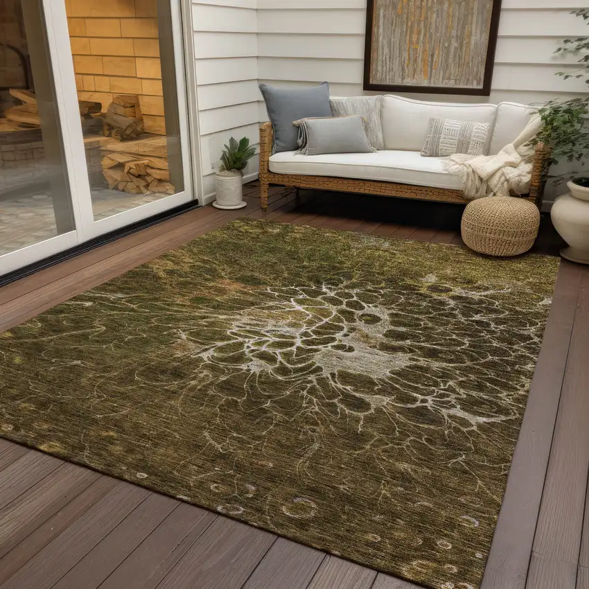 Chocolate And Gray Abstract Washable Indoor Outdoor Area Rug Photo 9