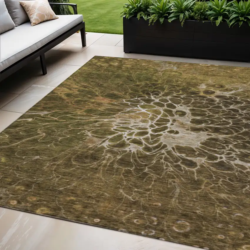 Chocolate And Gray Abstract Washable Indoor Outdoor Area Rug Photo 1