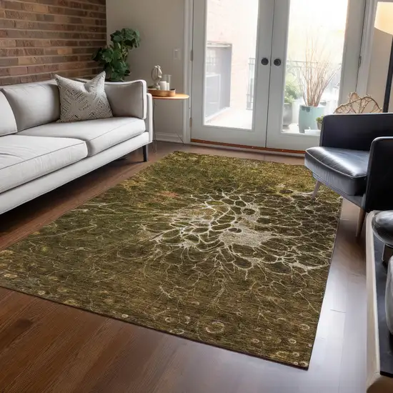 Chocolate And Gray Abstract Washable Indoor Outdoor Area Rug Photo 9